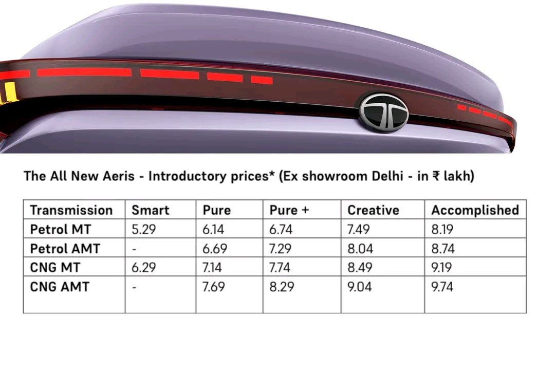 Tata Aeris Price - Features, Images, Colours & Reviews